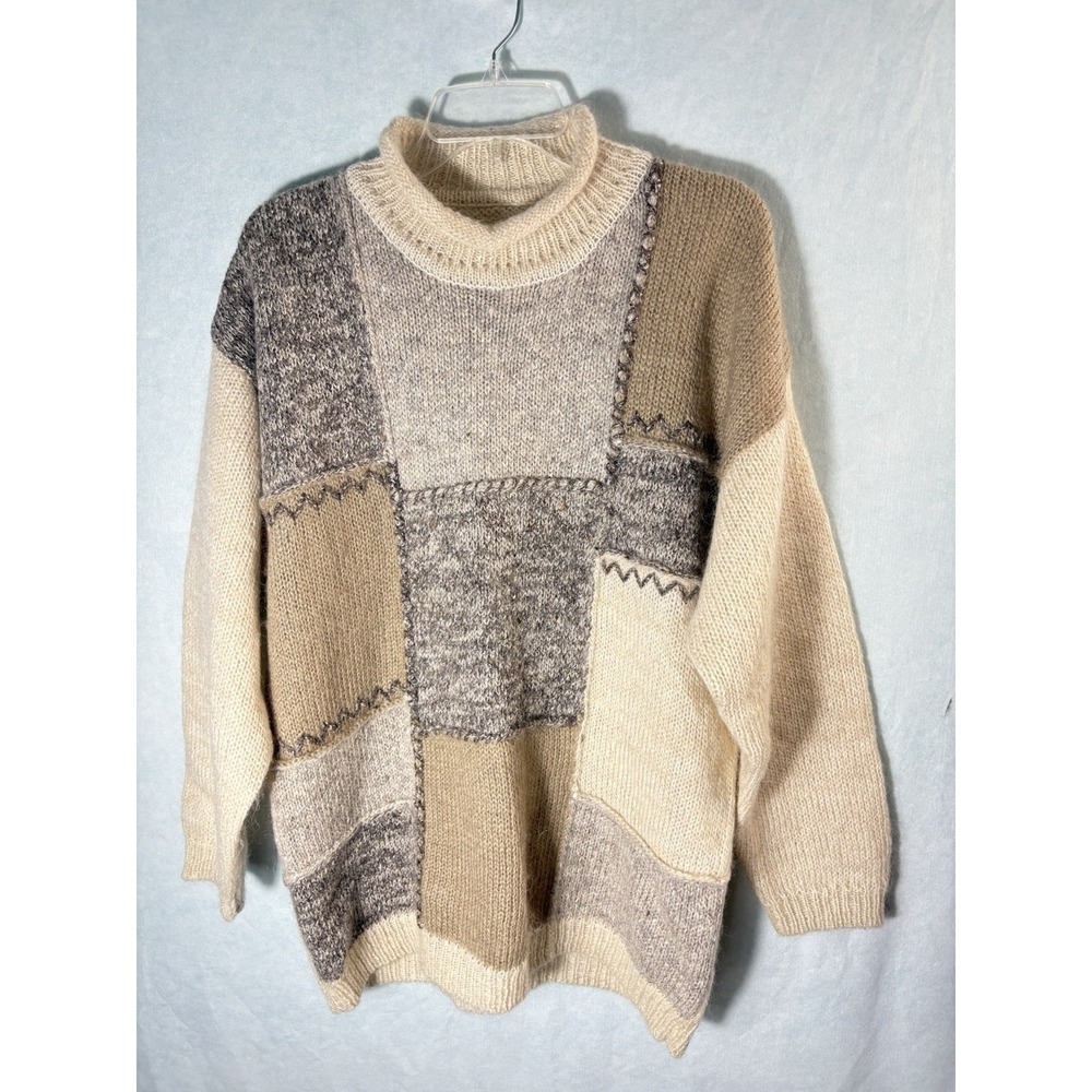 Orvis Vintage Women Mohair Pullover Sweater Tan Cream Large Tunic Soft Cozy